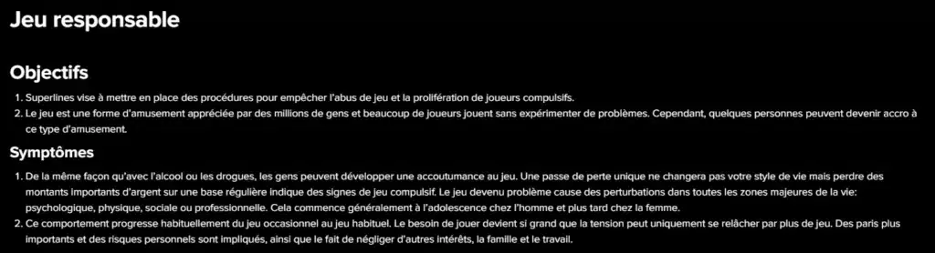 jeu responsable sur casino superlines