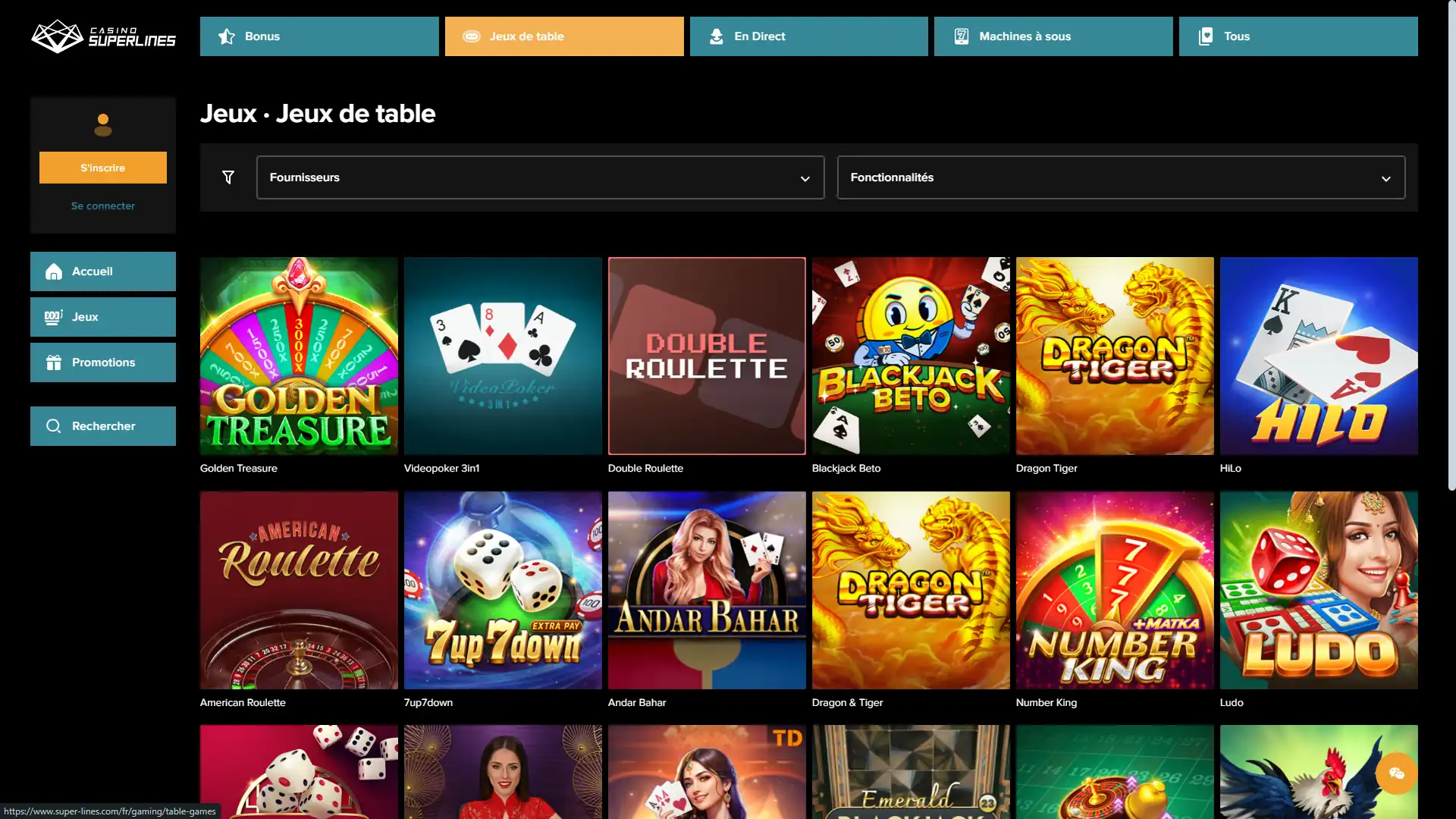 jeux de table sur casino superlines