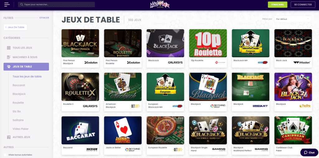 Madnix Casino 5 Jeux de table Madnix