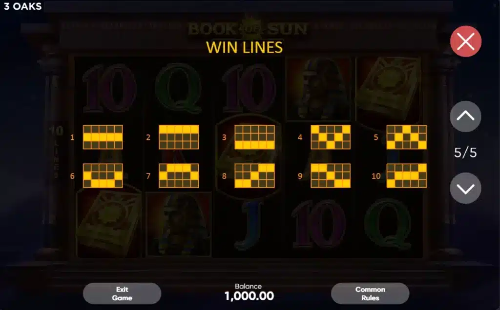 Book of Sun 6 Book of Sun : lignes de paiement