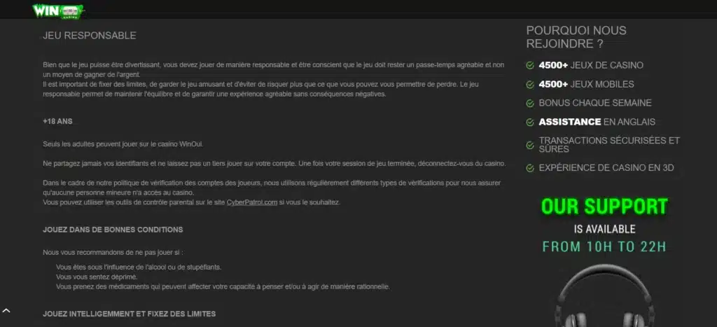 Notre Avis sur WinOui : Guide complet et analyse du Casino 23 Le Jeu responsable