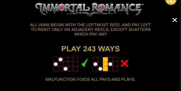 Immortal Romance 5 Immortal Romance : lignes de paiement