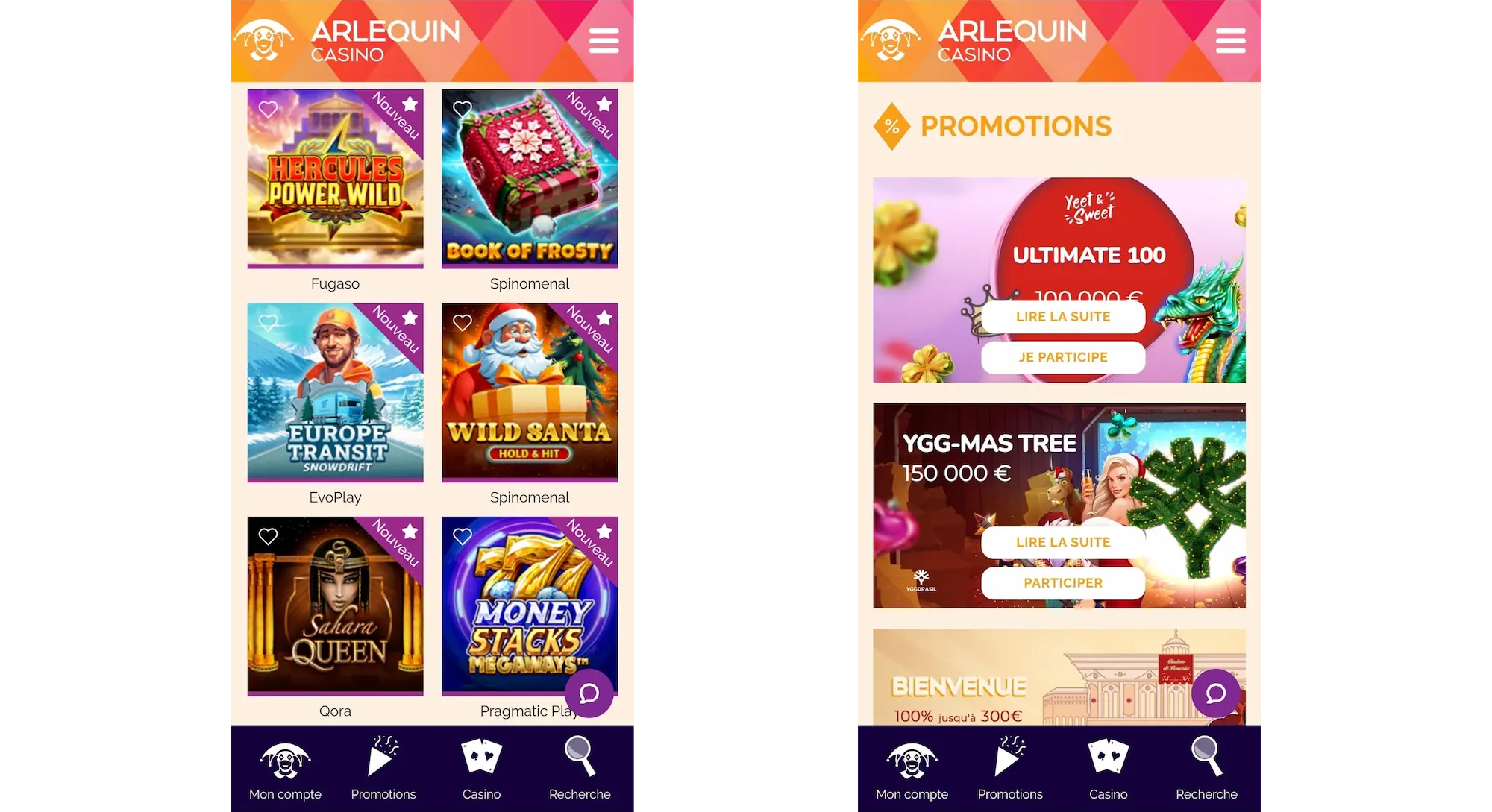 Arlequin Casino sur mobile