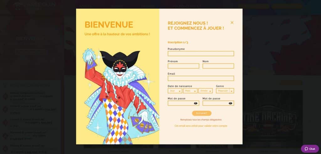 S'inscire sur Arlequin Casino