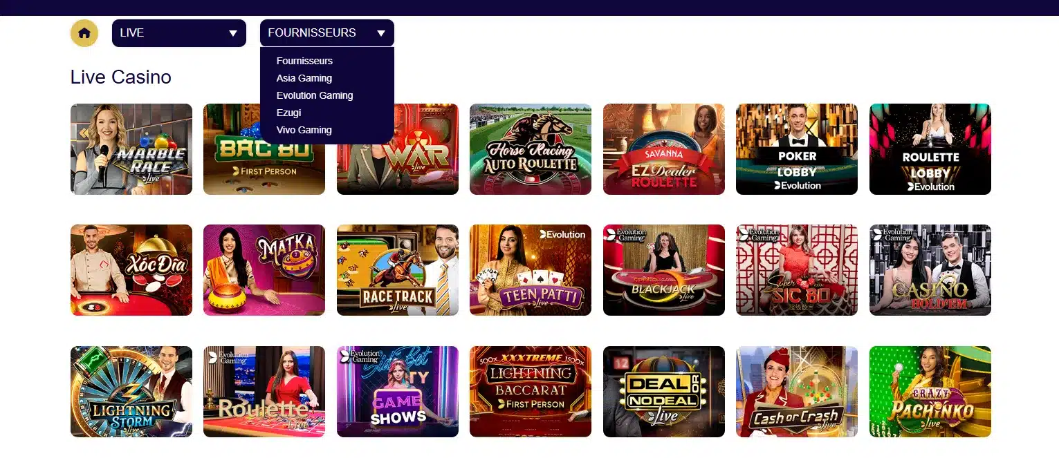 critère fournisseurs casinos en direct