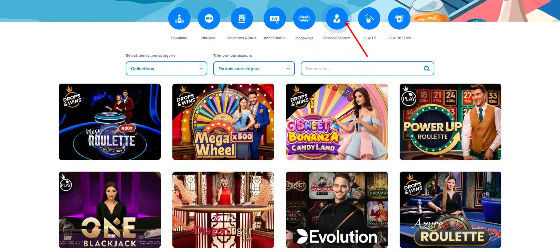 critère jeux proposés casinos en direct