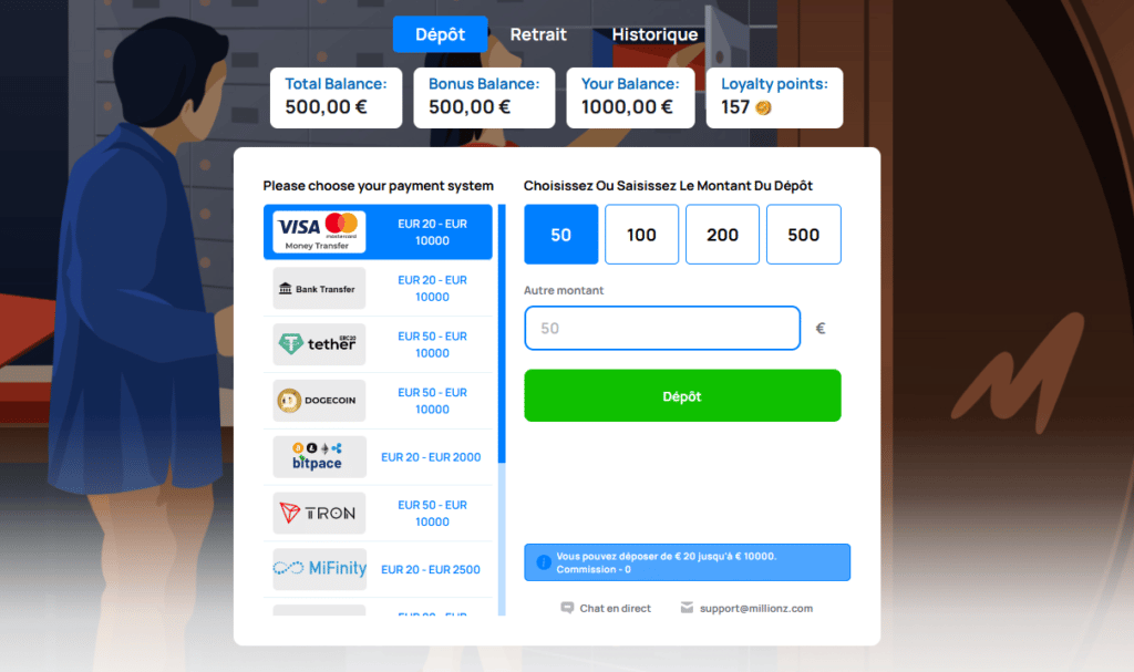 Déposer sur Millionz Casino