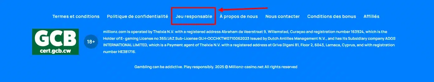 jeu responsable sur millionz