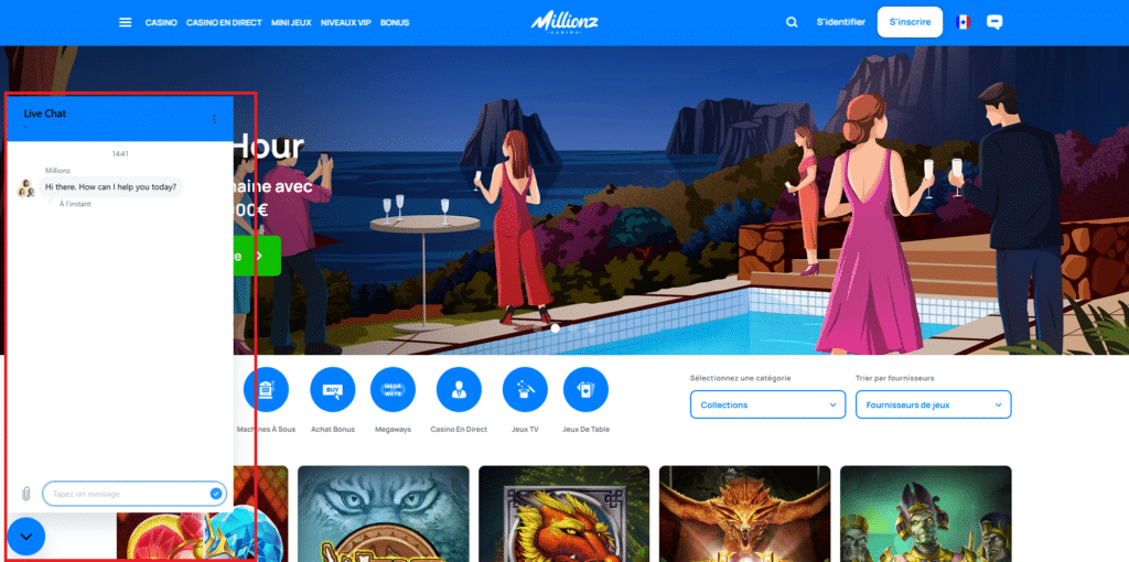 Service client Millionz Casino
