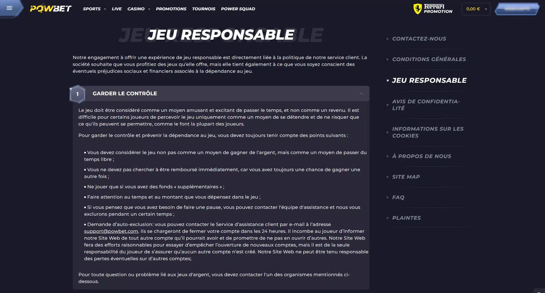 Powbet Casino 15 jeu responsable sur powbet casino
