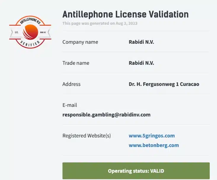 Licence Curaçao délivrée par Antillephone
