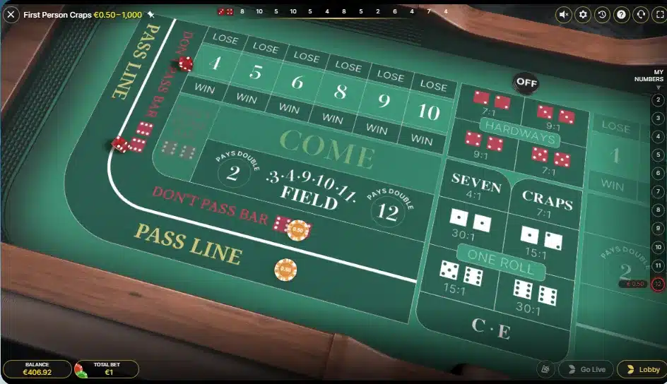 paris avec risques limités sur le first person craps