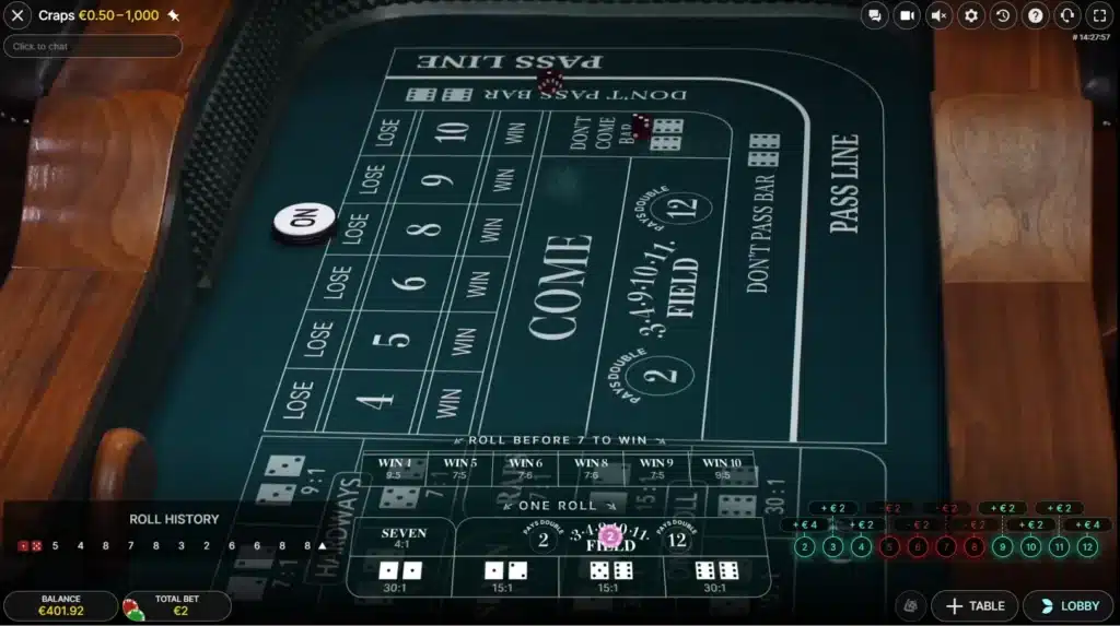 exemple de la variante simplified craps sur evolution