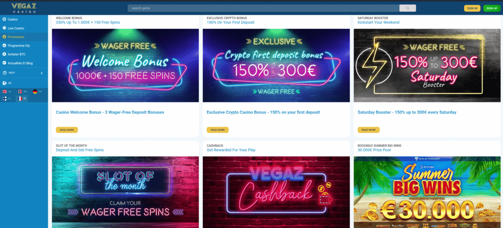 bonus casino vegaz