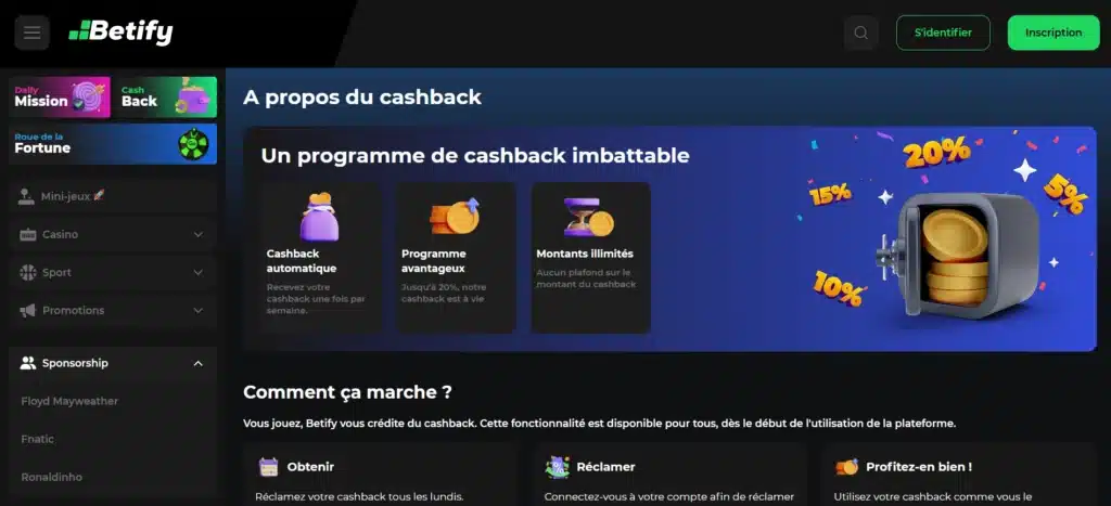 Bonus Cashback Casino : notre Guide Complet 2 L'incroyable Cashback de Betify