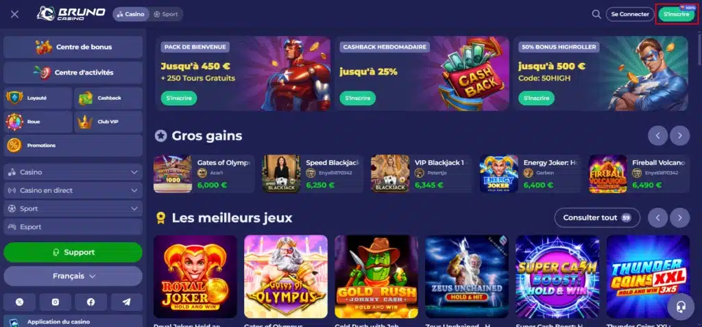 Notre avis sur Bruno Casino : Guide complet et analyse 13 Bouton S'inscrire