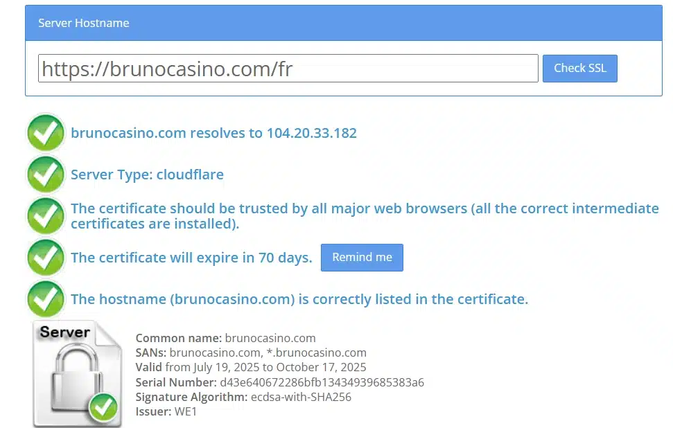 Notre avis sur Bruno Casino : Guide complet et analyse 17 Certificat SSL