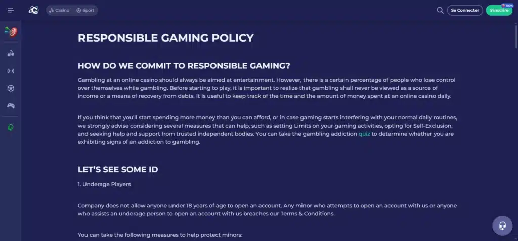 Notre avis sur Bruno Casino : Guide complet et analyse 19 Le jeu responsable sur Bruno Casino