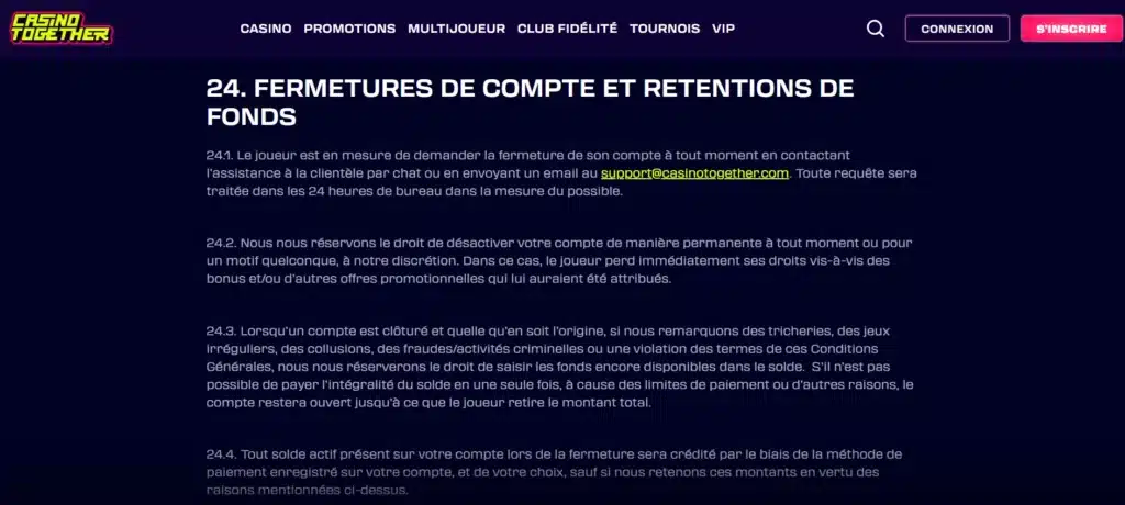 Fermer son compte Casino Together