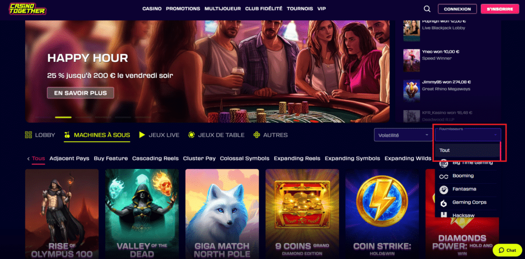 Les éditeurs sur Casino Together