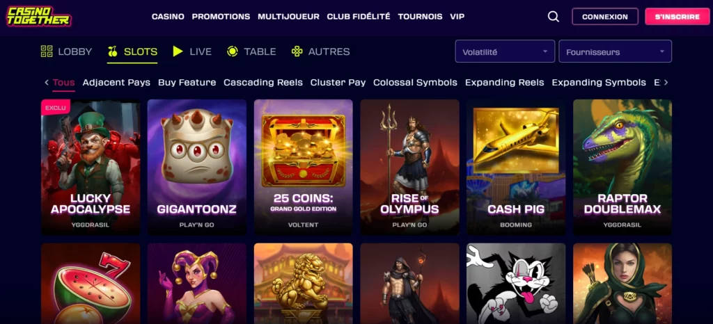 Les machines à sous sur Casino Together