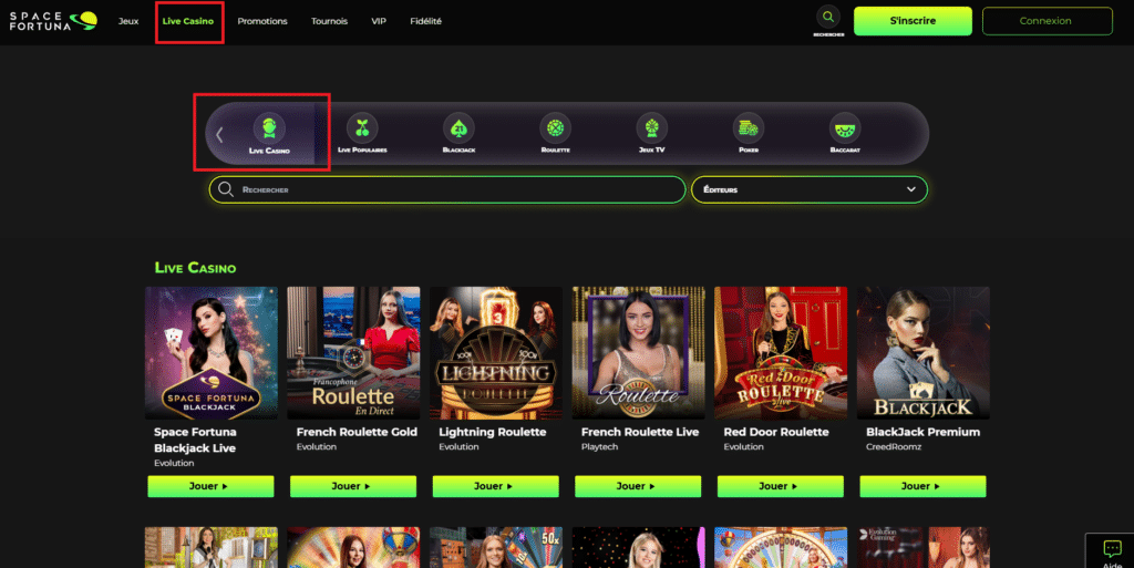 live casino space fortuna