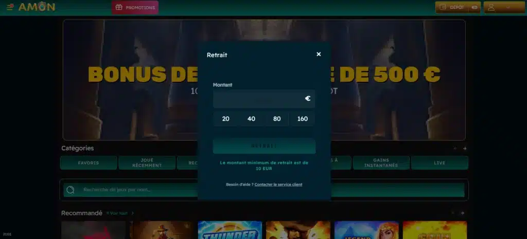 Amon Casino : Notre avis complet 20 Retrait Amon Casino