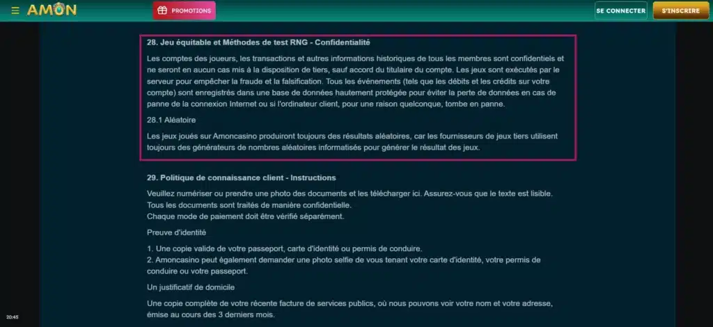 Amon Casino : Notre avis complet 17 Système RNG Amon Casino