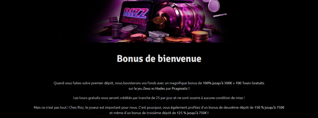 bonus bievenue rizz casino