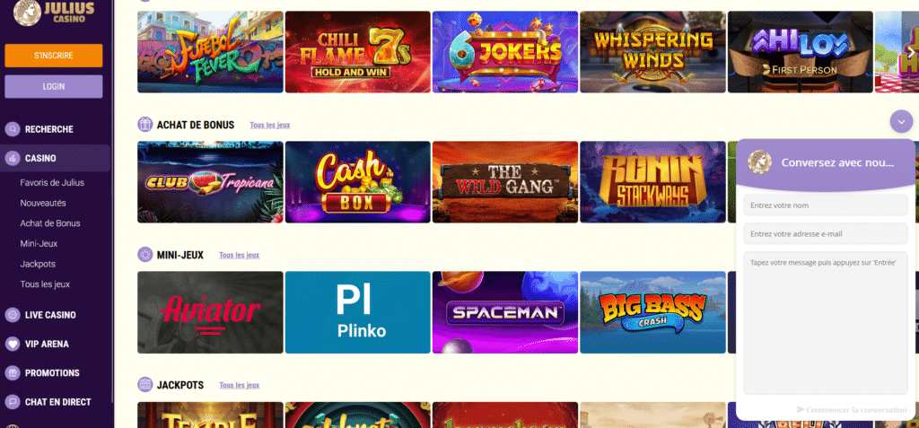 support chat julius casino