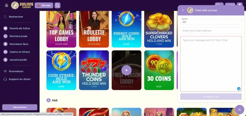 Support Client Julius Casino