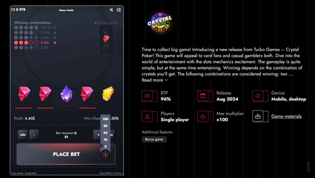 crystal poker turbo games