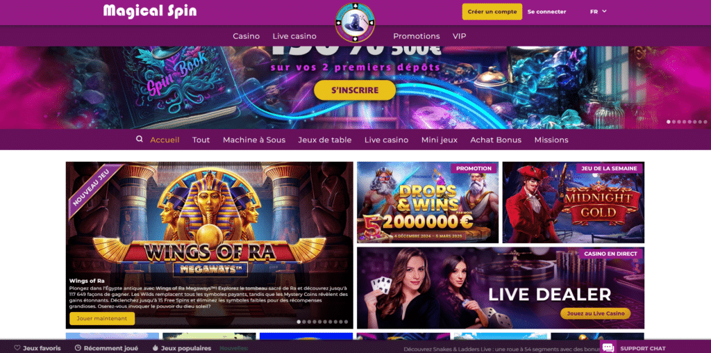 Page d'accueil Magical Spin