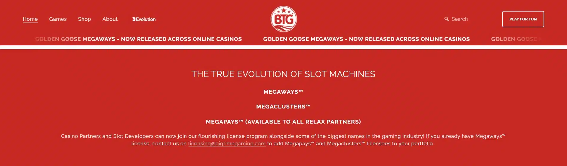accueil big time gaming