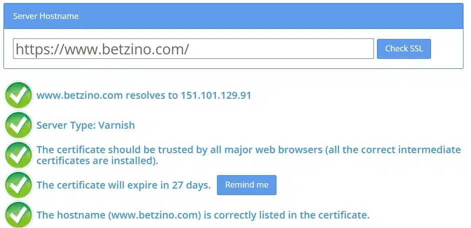 Certificat SSL de Betzino