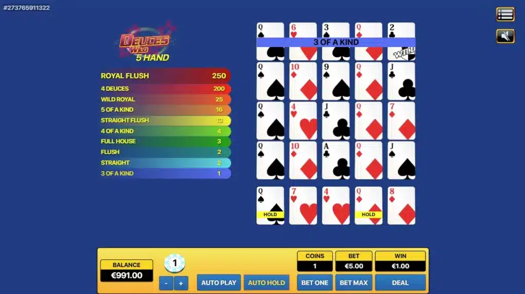 Le vidéo poker en ligne : Notre guide 6 deuces wild 5 hand d'habanero