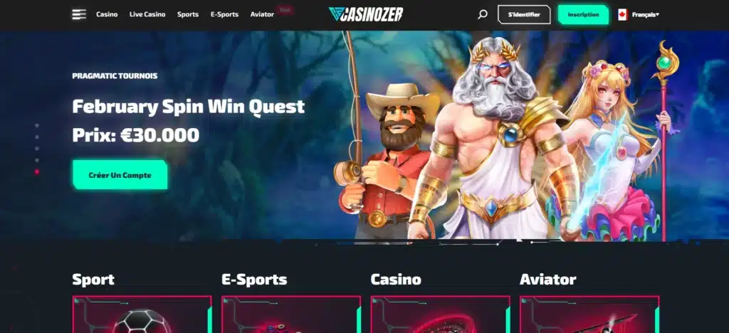 Page d'accueil de Casinozer
