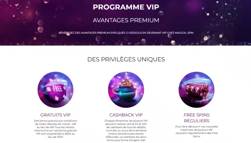 Programme VIP de Magical Spin