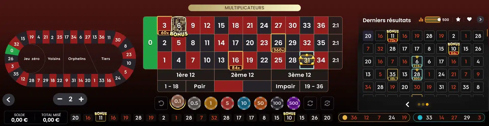résultats sur fortune roulette
