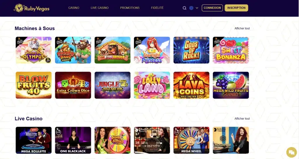 page d'accueil ruby vegas