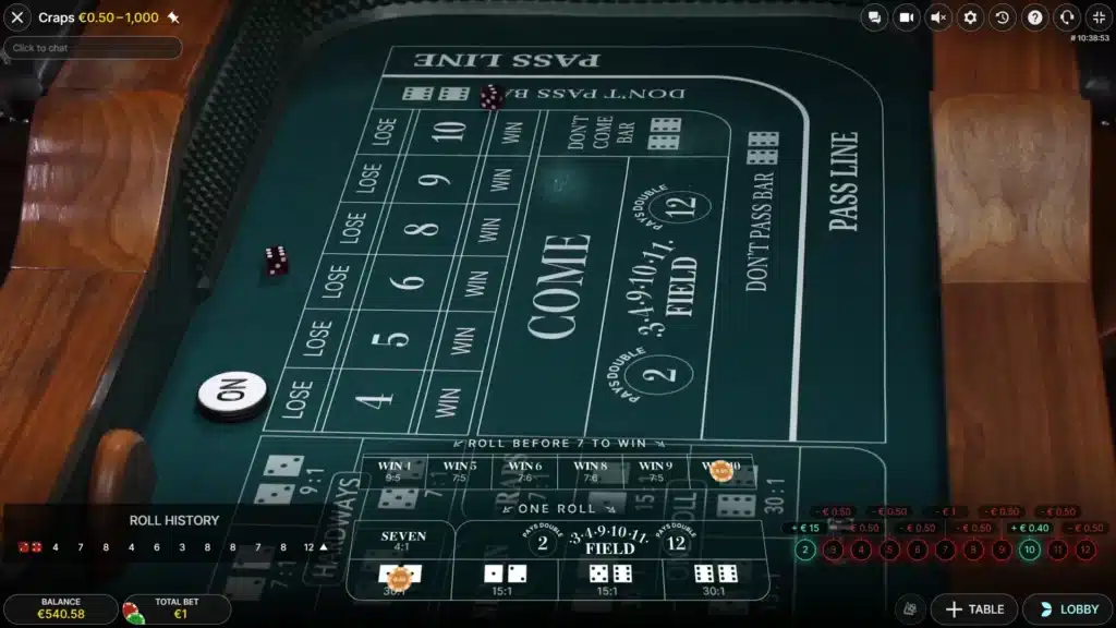 le craps live du fournisseur evolution