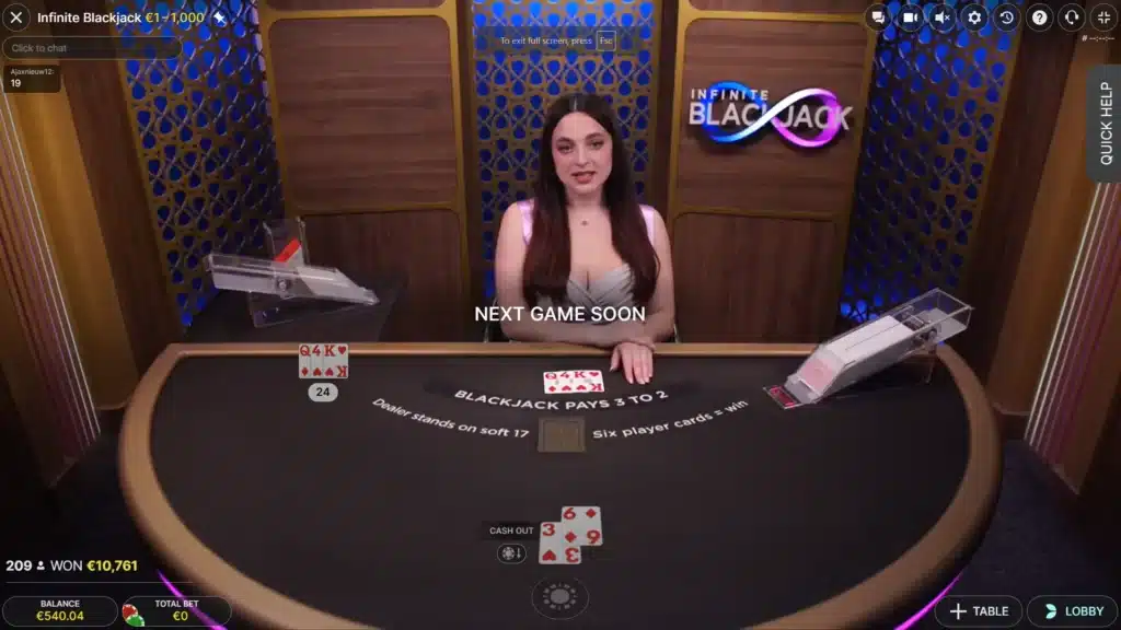 infinite blackjack du fournisseur evolution