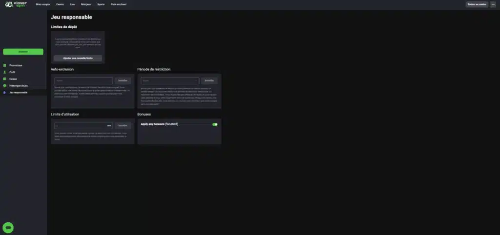 jeu responsable sur cloverspin