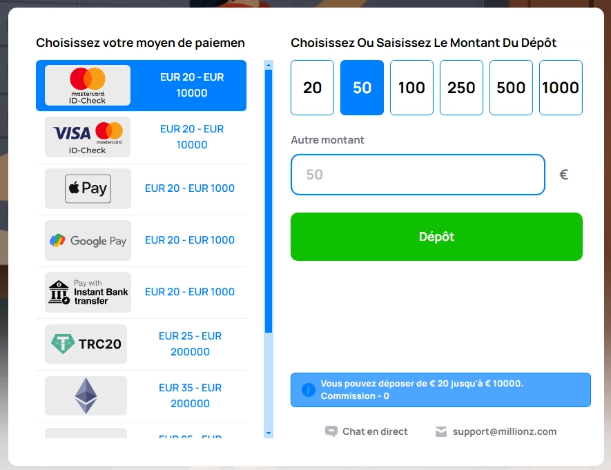 Les autres méthodes de dépôts sur Millionz