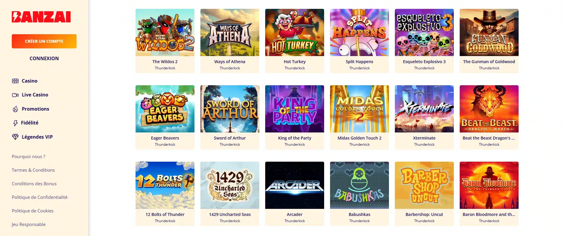 thunderkick sur banzai