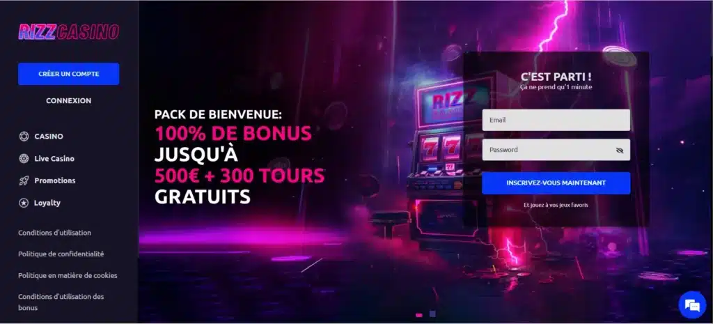 rizz casino page d'accueil
