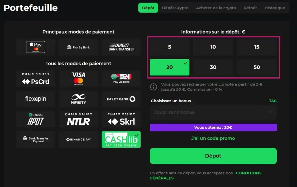 Les meilleurs casinos en ligne pour déposer avec cashlib 40 Définissez un montant