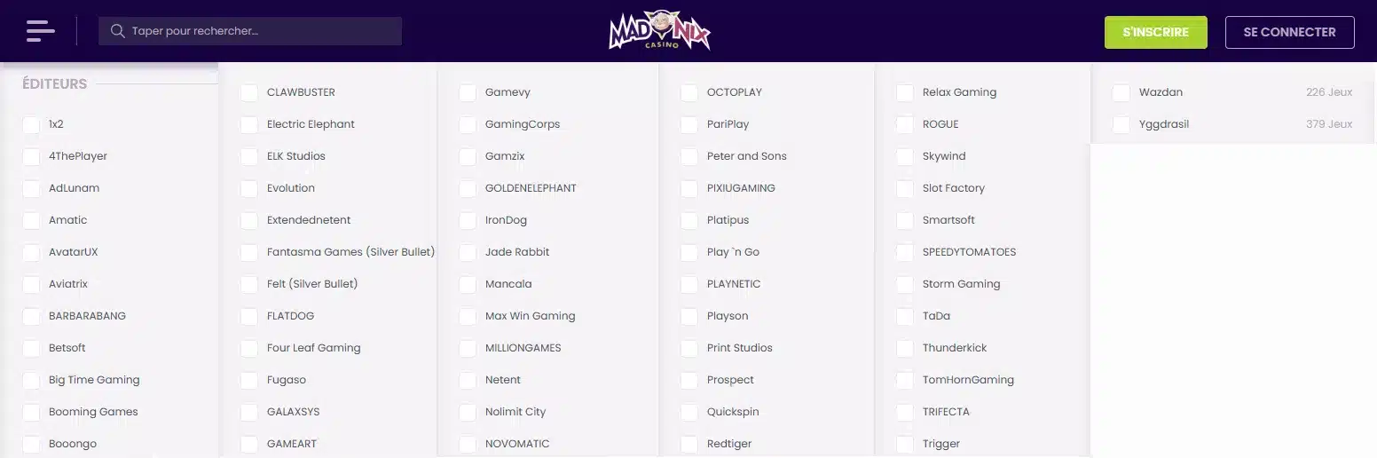 Madnix Casino 7 fournisseurs madnix casino
