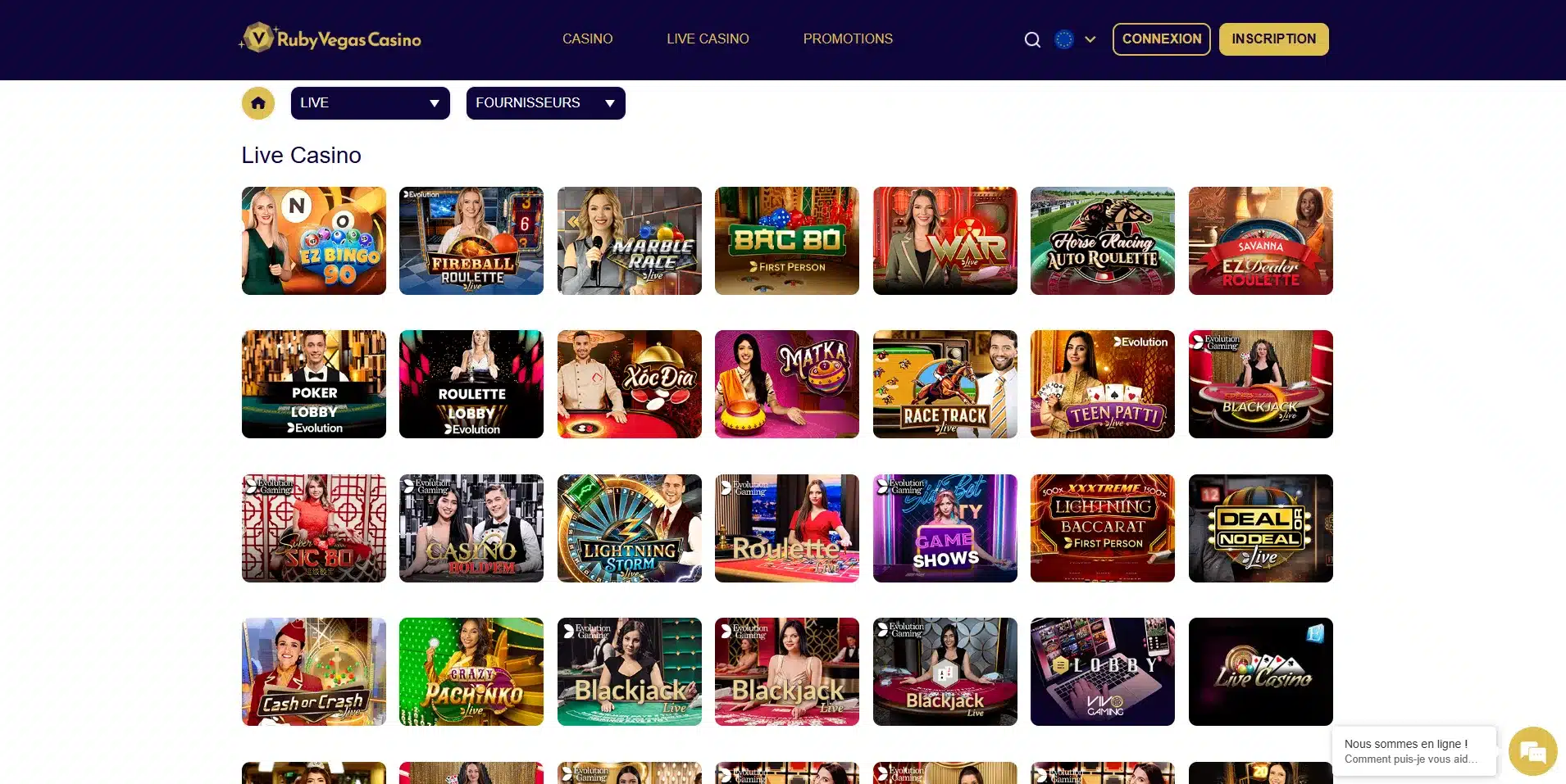 jeux live avec un dépôt de 20 euros