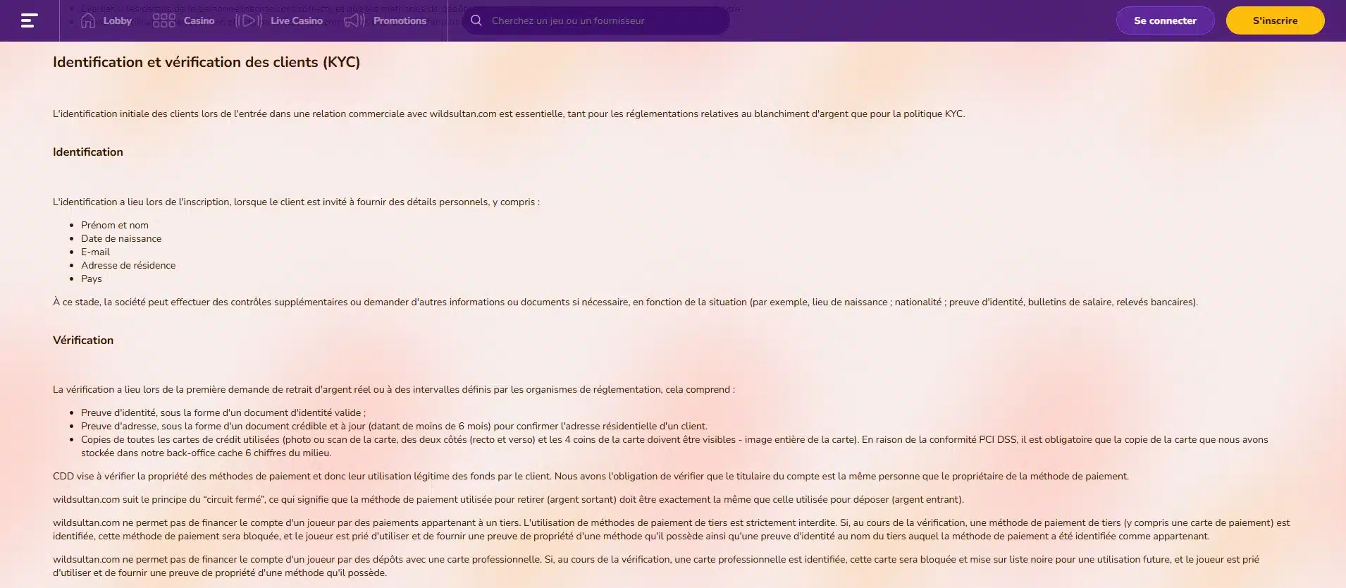 Wild Sultan 12 kyc sur wild sultan